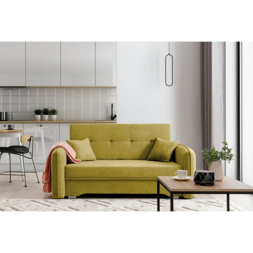 Canapea extensibila 3 locuri, ELTAP, Laine, 155x105x75 cm, lemn/poliester, galben