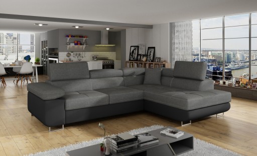 Coltar extensibil dreapta 4 locuri, ELTAP, Anton, 272x203x85 cm, lemn/poliester, gri/negru
