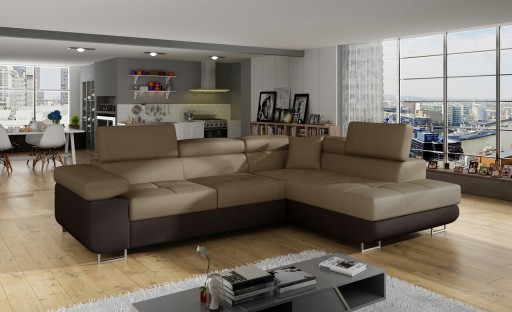 Coltar extensibil dreapta 4 locuri, ELTAP, Anton, 272x203x85 cm, lemn/poliester, maro/maro inchis