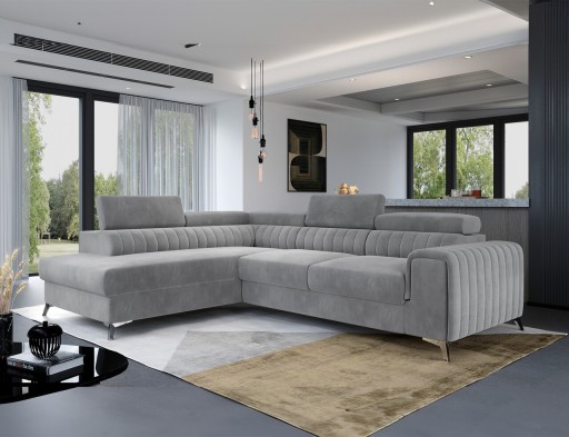 Coltar extensibil stanga 4 locuri, ELTAP, Lau-01, Laurence, 278x205x92 cm, lemn/poliester, gri deschis