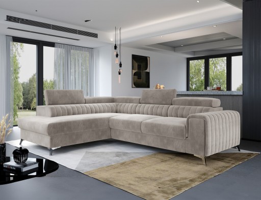 Coltar extensibil stanga 4 locuri, ELTAP, Lau-16, Laurence, 278x205x92 cm, lemn/poliester, bej deschis