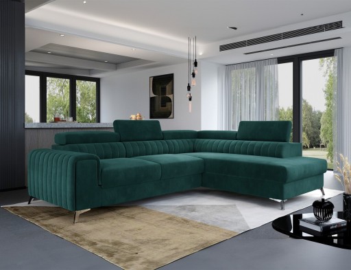 Coltar extensibil dreapta 4 locuri, ELTAP, Lau-35, Laurence, 278x205x92 cm, lemn/poliester, verde