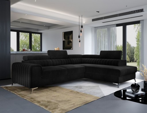 Coltar extensibil dreapta 4 locuri, ELTAP, Lau-39, Laurence, 278x205x92 cm, lemn/poliester, negru