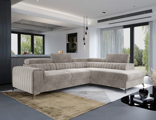 Coltar extensibil dreapta 4 locuri, ELTAP, Lau-40, Laurence, 278x205x92 cm, lemn/poliester, bej deschis