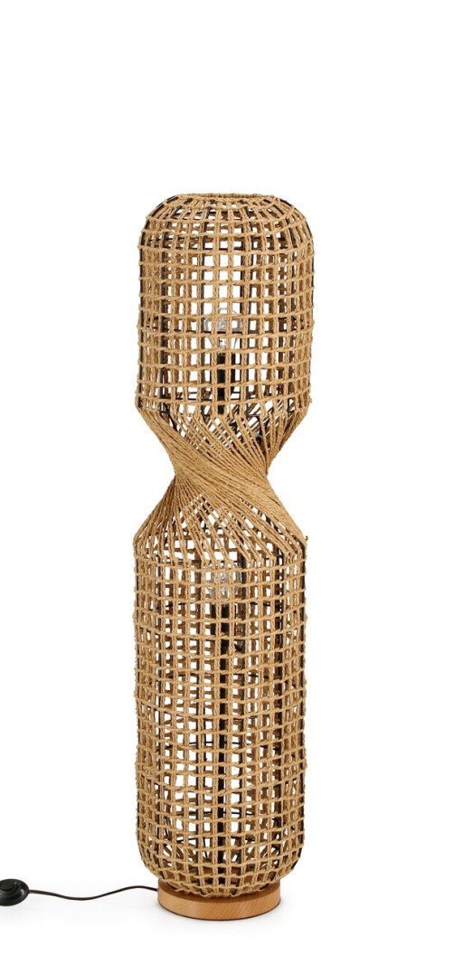 Lampadar Malabo, Bizzotto, D25x104 cm, 2 x E27, 40W, metal/hartie impletita, natural