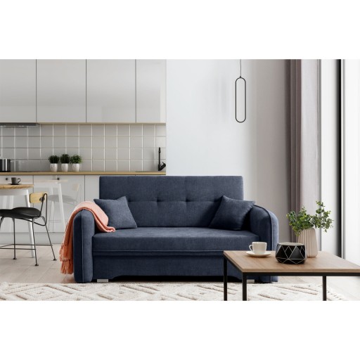 Canapea extensibila 3 locuri, ELTAP, Laine, 155x105x75 cm, lemn/poliester, albastru inchis