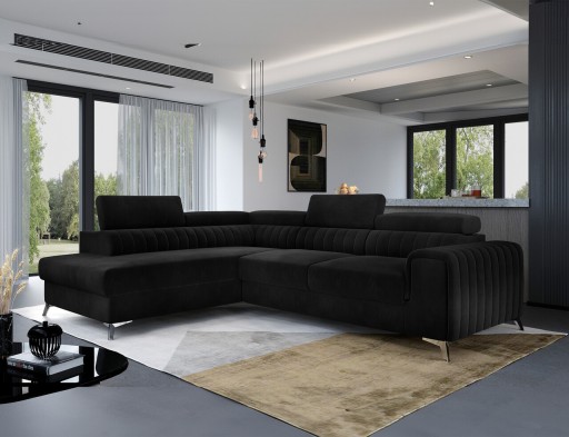 Coltar extensibil stanga 4 locuri, ELTAP, Lau-15, Laurence, 278x205x92 cm, lemn/poliester, negru