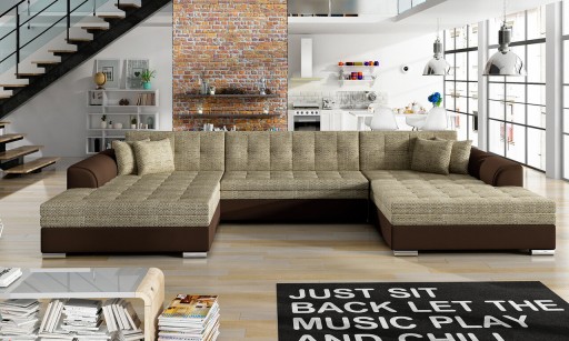 Coltar extensibil 5 locuri, ELTAP, Vento, 359x165x87 cm, lemn/poliester, bej/maro