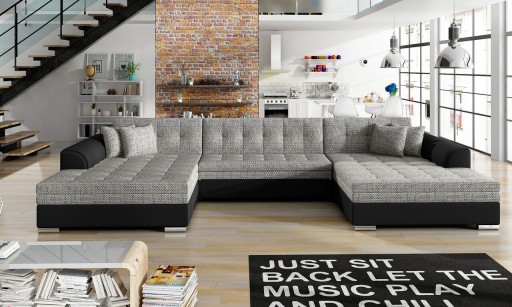 Coltar extensibil 5 locuri, ELTAP, Vento, 359x165x87 cm, lemn/poliester, gri deschis/negru