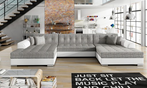 Coltar extensibil 5 locuri, ELTAP, Vento, 359x165x87 cm, lemn/poliester, gri/alb