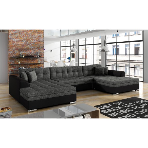 Coltar extensibil 5 locuri, ELTAP, Vento, 359x165x87 cm, lemn/poliester, gri inchis/negru