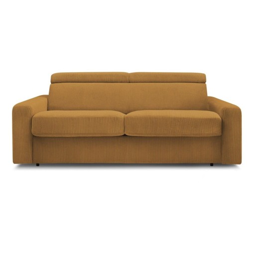 Canapea galben-muștar extensibilă cu tapițerie din catifea reiată 215 cm Monaco – Bobochic Paris