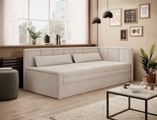 Canapea extensibila brat dreapta 3 locuri, ELTAP, Fulgeo, 214x82x77 cm, lemn/catifea din poliester, bej