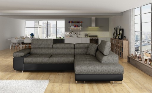 Coltar extensibil dreapta 4 locuri, ELTAP, Anton, 272x203x85 cm, lemn/poliester, gri inchis/negru