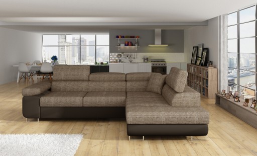 Coltar extensibil dreapta 4 locuri, ELTAP, Anton, 272x203x85 cm, lemn/poliester, bej/maro