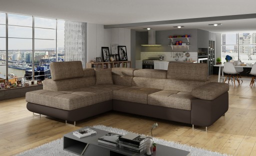 Coltar extensibil stanga 4 locuri, ELTAP, Anton, 272x203x85 cm, lemn/poliester, bej/maro