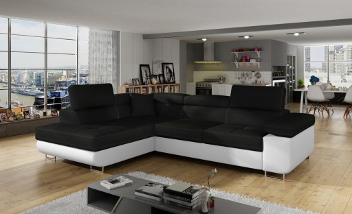 Coltar extensibil stanga 4 locuri, ELTAP, Anton, 272x203x85 cm, lemn/poliester, negru/alb