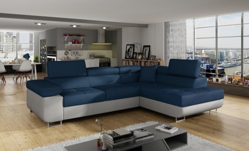 Coltar extensibil dreapta 4 locuri, ELTAP, Anton, 272x203x85 cm, lemn/poliester, bleumarin/gri