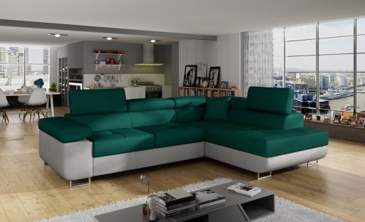 Coltar extensibil dreapta 4 locuri, ELTAP, Anton, 272x203x85 cm, lemn/poliester, verde/gri