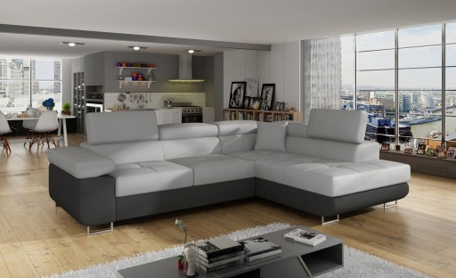 Coltar extensibil dreapta 4 locuri, ELTAP, Anton, 272x203x85 cm, lemn/poliester, gri deschis/gri inchis