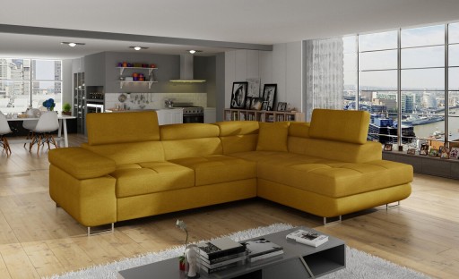 Coltar extensibil dreapta 4 locuri, ELTAP, Anton, 272x203x85 cm, lemn/poliester, mustar