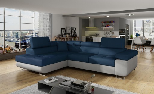 Coltar extensibil stanga 4 locuri, ELTAP, Anton, 272x203x85 cm, lemn/poliester, bleumarin/gri