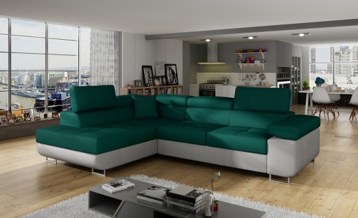 Coltar extensibil stanga 4 locuri, ELTAP, Anton, 272x203x85 cm, lemn/poliester, verde/gri