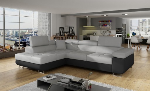Coltar extensibil stanga 4 locuri, ELTAP, Anton, 272x203x85 cm, lemn/poliester, gri deschis/negru