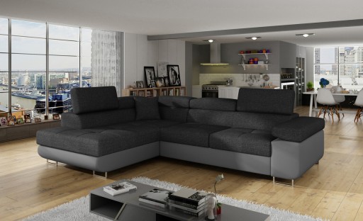 Coltar extensibil stanga 4 locuri, ELTAP, Anton, 272x203x85 cm, lemn/poliester, gri inchis/gri