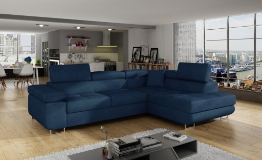 Coltar extensibil dreapta 4 locuri, ELTAP, Anton, 272x203x85 cm, lemn/poliester, bleumarin