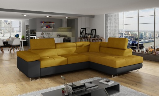 Coltar extensibil dreapta 4 locuri, ELTAP, Anton, 272x203x85 cm, lemn/poliester, mustar/negru