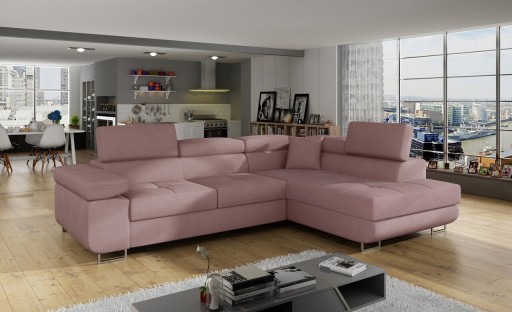 Coltar extensibil dreapta 4 locuri, ELTAP, Anton, 272x203x85 cm, lemn/poliester, roz antic