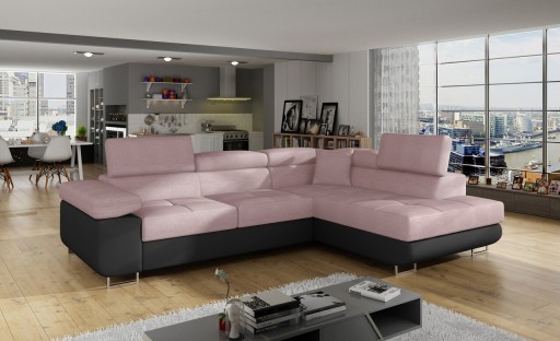 Coltar extensibil dreapta 4 locuri, ELTAP, Anton, 272x203x85 cm, lemn/poliester, roz/negru