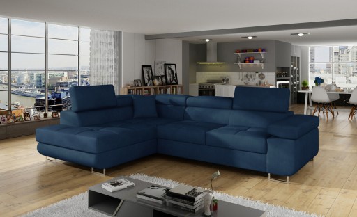 Coltar extensibil stanga 4 locuri, ELTAP, Anton, 272x203x85 cm, lemn/poliester, bleumarin
