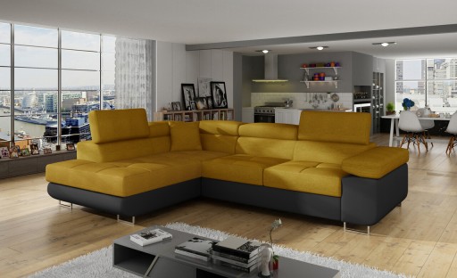 Coltar extensibil stanga 4 locuri, ELTAP, Anton, 272x203x85 cm, lemn/poliester, mustar/negru