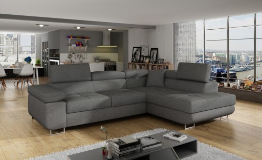 Coltar extensibil dreapta 4 locuri, ELTAP, Anton, 272x203x85 cm, lemn/poliester, gri inchis