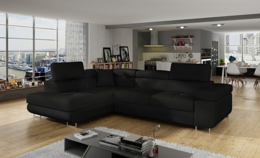 Coltar extensibil stanga 4 locuri, ELTAP, Anton, 272x203x85 cm, lemn/poliester, negru/negru
