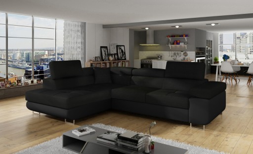 Coltar extensibil stanga 4 locuri, ELTAP, Anton, 272x203x85 cm, lemn/poliester, negru