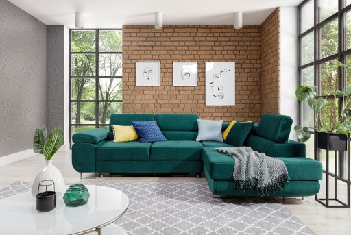 Coltar extensibil dreapta 4 locuri, ELTAP, Anton, 272x203x85 cm, lemn/poliester, verde inchis