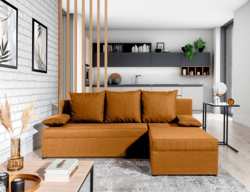 Coltar extensibil reversibil 3 locuri, ELTAP, Gino, 201x143x90 cm, lemn/poliester, mustar