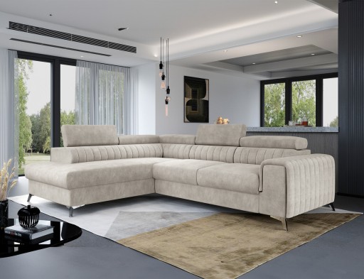 Coltar extensibil stanga 4 locuri, ELTAP, Lau-03, Laurence, 278x205x92 cm, lemn/poliester, bej inchis