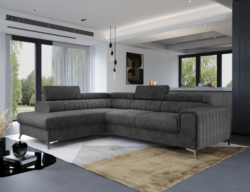 Coltar extensibil stanga 4 locuri, ELTAP, Lau-05, Laurence, 278x205x92 cm, lemn/poliester, graphite deschis