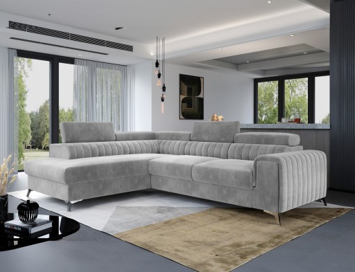 Coltar extensibil stanga 4 locuri, ELTAP, Lau-17, Laurence, 278x205x92 cm, lemn/poliester, gri deschis