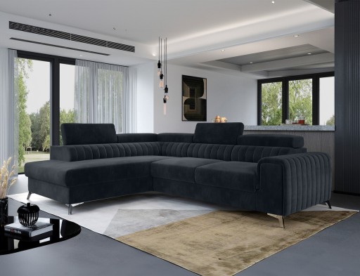 Coltar extensibil stanga 4 locuri, ELTAP, Lau-18, Laurence, 278x205x92 cm, lemn/poliester, gri inchis