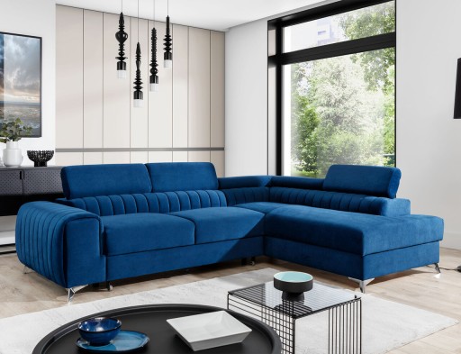 Coltar extensibil dreapta 4 locuri, ELTAP, Lau-33, Laurence, 278x205x92 cm, lemn/poliester, bleumarin