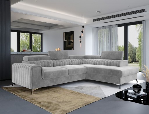 Coltar extensibil dreapta 4 locuri, ELTAP, Lau-41, Laurence, 278x205x92 cm, lemn/poliester, gri deschis