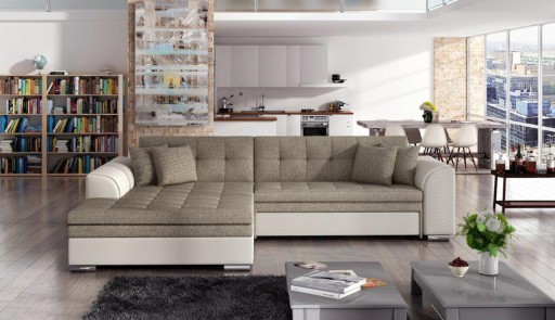Coltar extensibil stanga 4 locuri, ELTAP, Sorento, 296x194x78 cm, lemn/poliester, bej inchis/bej deschis