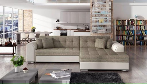 Coltar extensibil dreapta 4 locuri, ELTAP, Sorento, 296x194x78 cm, lemn/poliester, bej inchis/bej deschis
