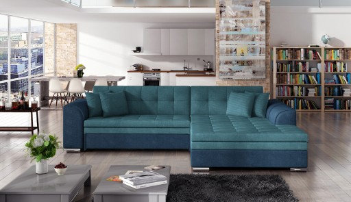 Coltar extensibil dreapta 4 locuri, ELTAP, Sorento, 296x194x78 cm, lemn/poliester, albastru/albastru inchis