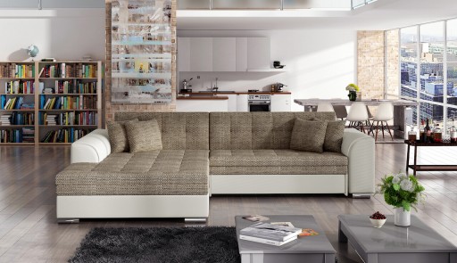 Coltar extensibil stanga 4 locuri, ELTAP, Sorento, 296x194x78 cm, lemn/poliester, bej inchis/bej